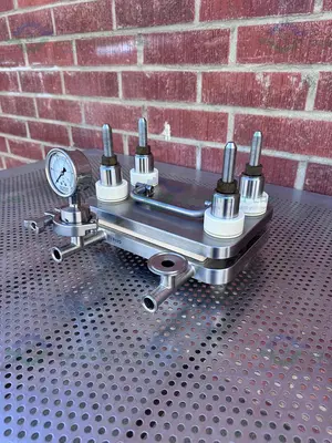 USED MILLIPORE PELLICON STAINLESS STEEL TFF CASSETTE HOLDER W/ GAUGE