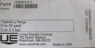 NEW UNITED ELECTRIC 1XSWHLK11 PRESSURE SWITCH 0-50PSID 656475