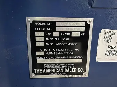 AMERICAN AUTO TIE BALER DC6348-8T30 WITH CONVEYOR DUAL 30HP MOTORS 8" CYLINDER