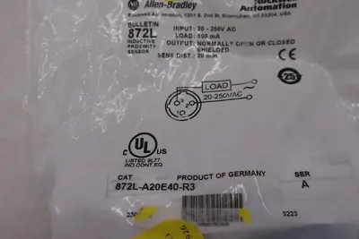 ALLEN BRADLEY 872L-A20E40-R3 SER. A 20-250VAC NEW UNIT STOCK G832A