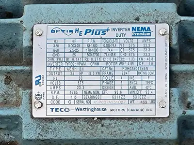 Used TECO-WESTINGHOUSE PDH02504TE5N Motors (misc) British Columbia CA | Lenmark #246488