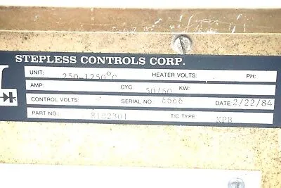 USED STEPLESS CONTROLS CORPORATION 8182301 TEMPERATURE CONTROLLER TYPE KPB