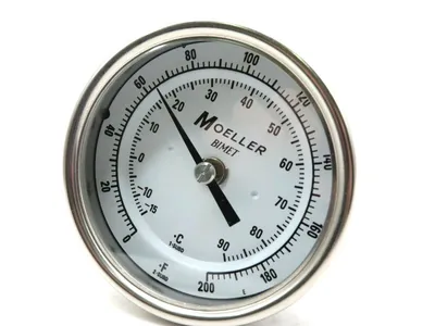 NEW MOELLER 4250 BIMETAL THERMOMETER 0/200 F 15/90C 4"STEM 150915