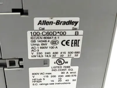 100-C60DJ01 | Allen Bradley  Ser B 60A IEC Contactor 24VDC Integrated Diode 1NC 0NO - New – Open Box