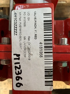 1" FlowRox Pinch Valve, Hand Wheel Operated, New Storeroom Spare