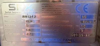 SPX Seital SE 201 HBIX-Q3P2 hermetic juice clarifier skid, 304SS.