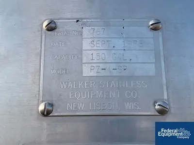 USED Walker 150 Gal Walker Jacketed Tank, S/S