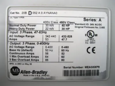 USED Allen-Bradley 20B-D052A0AYNANA0