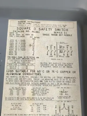 New | in-Stock SQUARE D HU361 Miscellaneous Equipment (Electrical & Power) | Surplus Asset Holdings #1196973