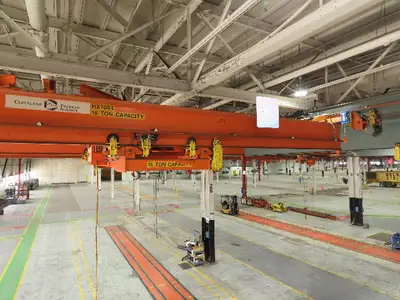 Cleveland Tramrail P&H 15 Ton Double Girder Underhung Bridge Crane 44' 6" Span
