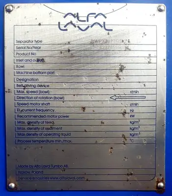 (2) Alfa-Laval BWPX 307 TGD-71 oil concentrator modules, SS.