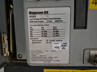 Magnum DS 600V 3200A 65kA Switchgear Lineup w/ MDS616 & MDS632 Breakers