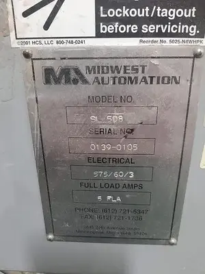 USED MIDWEST AUTOMATION 5’ X 8’ SCISSOR LIFT TABLE