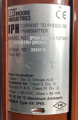 USED MOORE IPH/4-20MA/3-15PSIG/20PSI/-FR1
