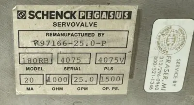 SCHNECK / PEGASUS 180RB SERVO VALVE R97166-25.0-P 4075V 25GPM REFURBISHED