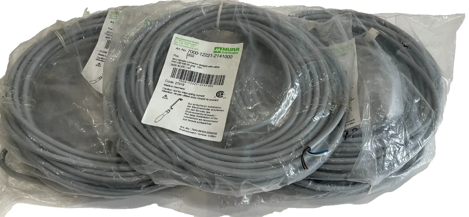 NEW MURR ELEKTRONIX 33553 M12 FEMALE CONNECTOR STRAIGHT W/CABLE 10M LOT OF 5