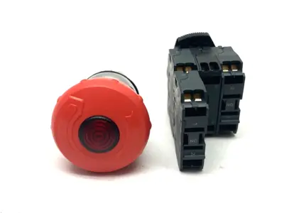 USED ALLEN-BRADLEY ILLUMINATED 22MM EMERGENCY TWIST-TO-RELEASE PUSHBUTTON ASSEMBLY