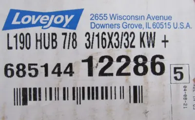 NEW LOVEJOY 68514412286 L190 HUB 7/8 3/16X3/32 KW