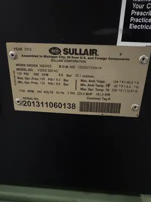 Used 2013 SULLAIR V200S 200 AC Rotary Screw & Sliding Vane Air Compressors Michigan US | RAB Industries, Inc. #352253