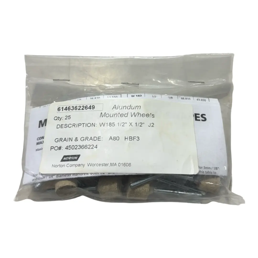 Norton 1/2" x 1/2" x 1/8" Cotton Fiber Mounted Points 80 Grit Aluminum Oxide 25pk