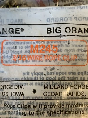 Big Orange 3/16" Wire Rope Clip #M245 (Lot Of 44) New In Factory Packaging