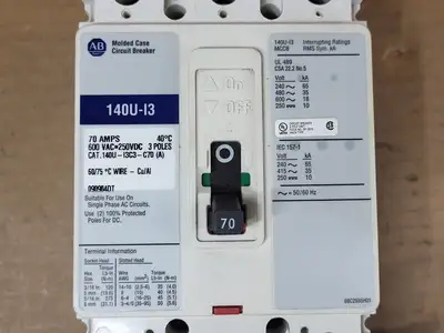 70 Amp, 3 Poles, 600 Volts Circuit Breaker 140U-I3C3-C70 w/ Limiter 140U-I-CLC70