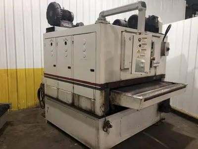 63" MIDWEST AUTOMATION MODEL #N3-6375 3 HEAD WET TYPE BELT DEBURRING GRINDER MACHINE: STOCK 18225