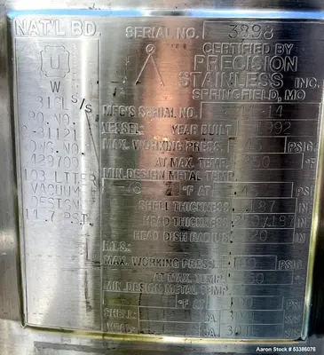 Precision Stainless Durable 103L Freeze/Thaw Vessel - Used.