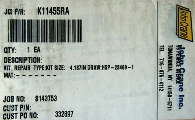 NEW JOHN CRANE K11455RA REPAIR KIT SIZE: 4.187IN DRAW: HSP-23469-1