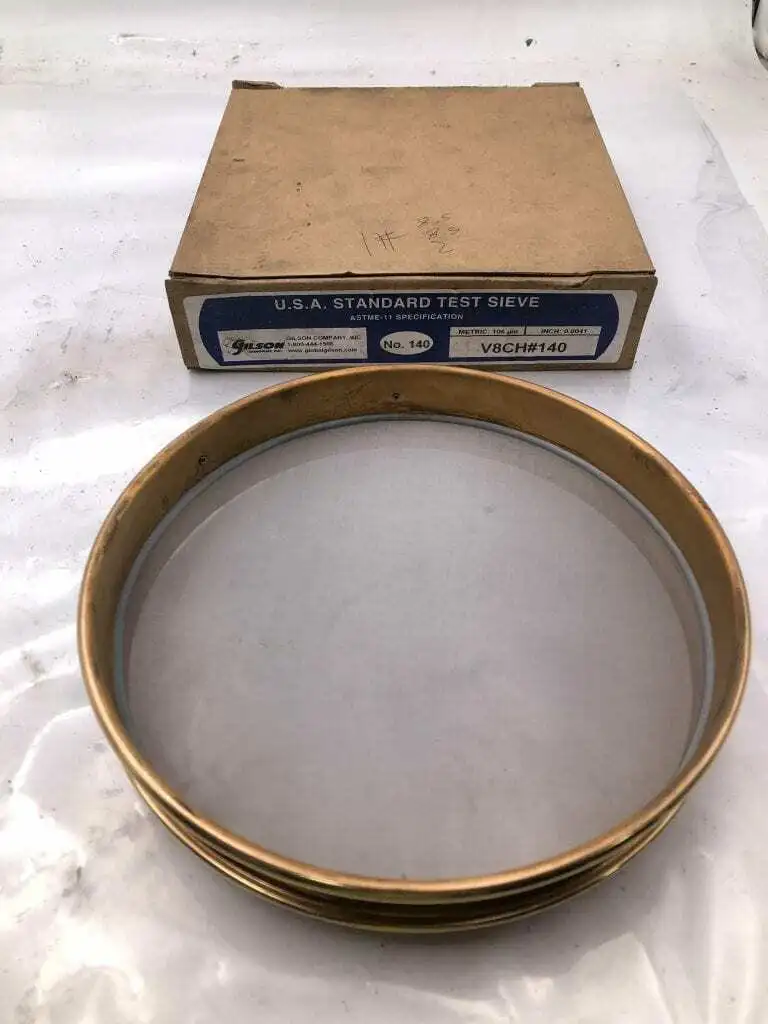 Gilson V8CH#140 ASTME-11 8″ Brass/Stainless Test Sieve 0.0041″ -NIB