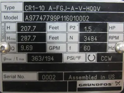 NEW GRUNDFOS CR1-10A-FGJ-A-V-HQQV PUMP 230/460V 1.5HP A97747799P116010002