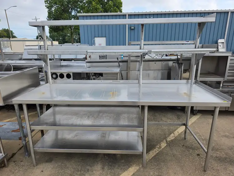 Used Falcon Restaurant Supply, Inc. Used 90" x 33" Stainless Steel Table with Over Shelves and Ticket Rails - SB2 - SS401 Food Prep Tables Illinois US | Falcon Restaurant Supply #1373535