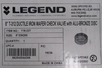 NEW LEGEND T-312 WAFER CHECK VALVE 8" T312 116-227