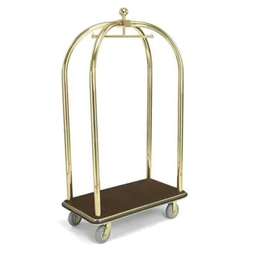 Forbes Industries Birdcage Luggage Cart w/ Carpeted Deck - 43"L x 24"W x 78"H, Solid Brass (2422)