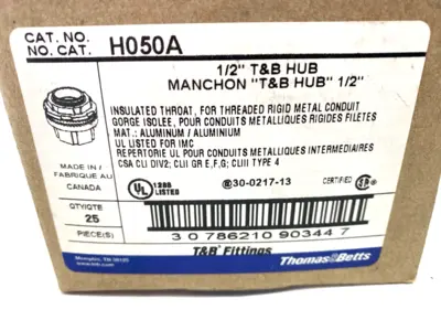 New | in-Stock Thomas & Betts Aluminum Hub Connector, Insulated Throat 1/2" BOX OF 24 Electrical Fittings Michigan US | Maverick Industrial Sales #1397647
