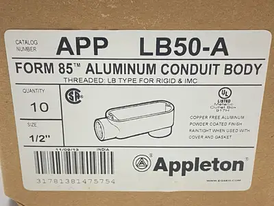 USED APPLETON ELECTRIC ALUMINUM LB-TYPE CONDUIT BODY 1/2" LOT OF 9