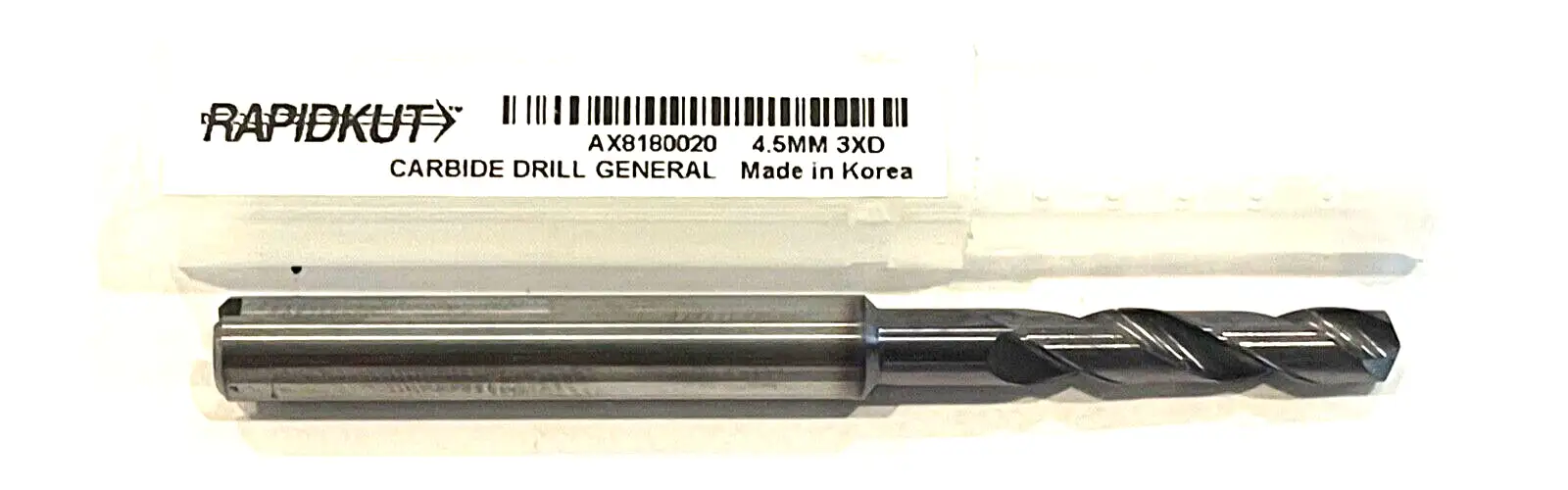 RapidKut 4.5mm Solid Carbide Drill 3xD High Performance TiAlN Coolant Thru 2FL