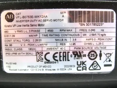 New | in-Stock Allen-Bradley VPL-B0753E-WK12AA Motor Control Parts New Hampshire US | Bitter End Trading #1452900