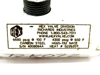 NEW HEX VALVE DIVISION HG65-132 VALVE 0226207 HG65132