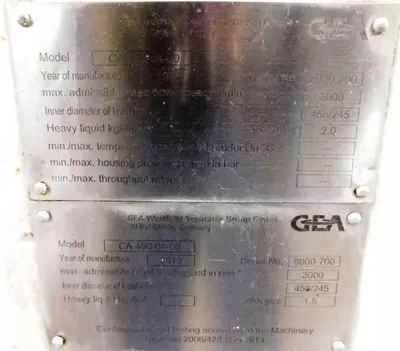 Westfalia CA 450-04-00 tricanter centrifuge casing only, 2205 SS.
