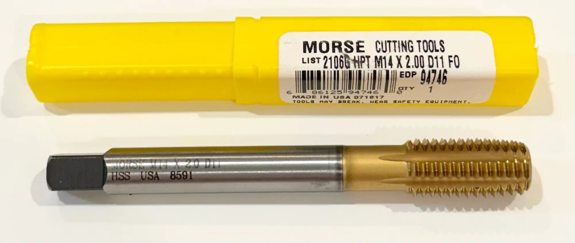 Morse M14 x 2mm HSS Thread Forming Plug Tap Tin Coated D11 USA Made