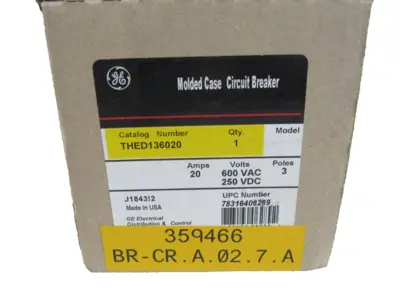 NEW GENERAL ELECTRIC THED136020 CIRCUIT BREAKER 3 POLE 20AMPS