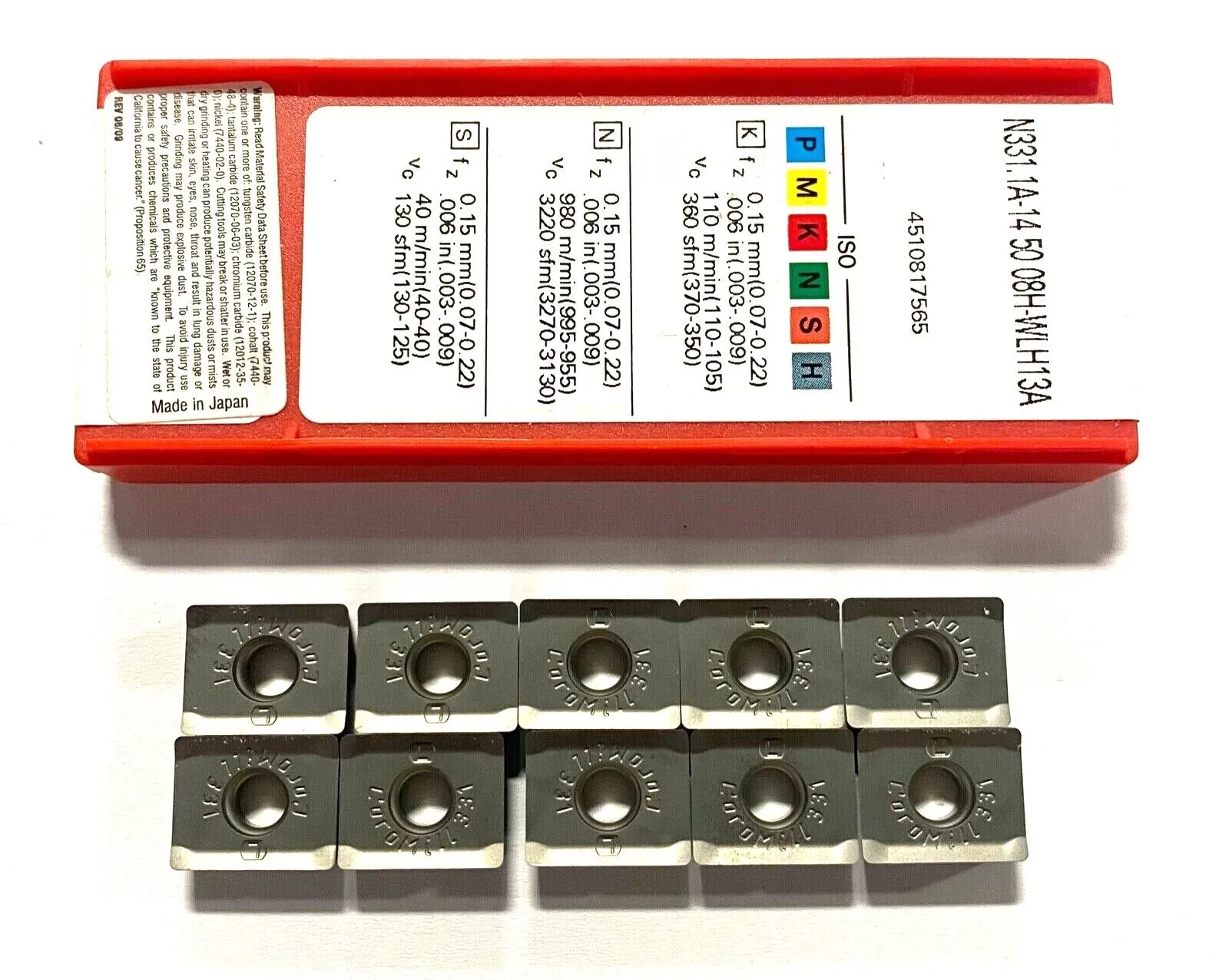 Sandvik Carbide Insert N3311A145008HWL Grade H13A Milling Indexable Inserts 10pk