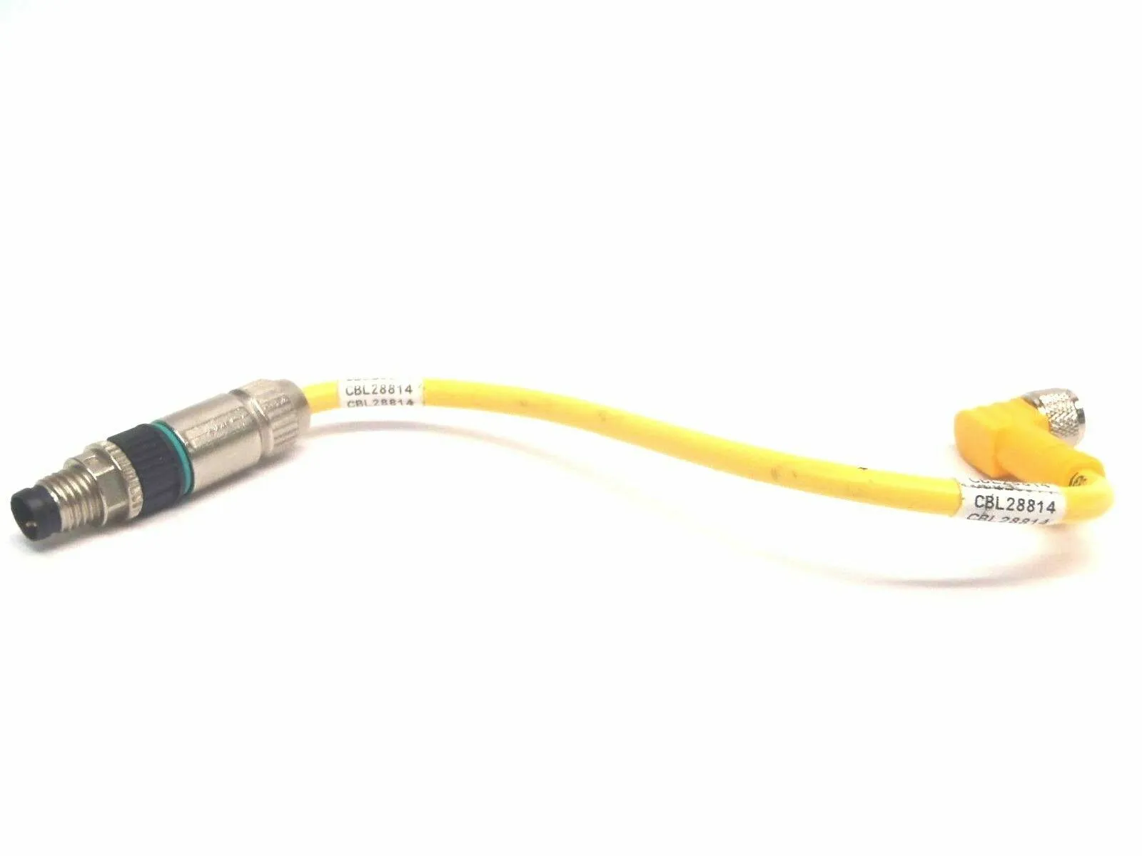 M8 Angled Female Yellow Plug To Straight M8 Male Cordset - Used