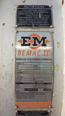 Emerson BEMAC II Electric Generator 175 KW 120/208 V 219 KVA 602