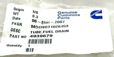 NEW CUMMINS 4939679 TUBE, FUEL DRAIN