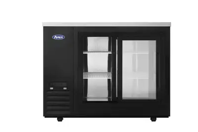New | in-Stock Atosa New Atosa SBB48SGGRAUS2 48" Back Bar Cooler w/ Sliding Glass Door Shallow Depth (Black Exterior) Bottle Coolers Illinois US | Falcon Restaurant Supply #1375555