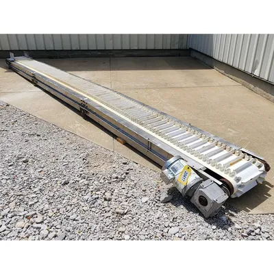 Used Stainless Steel Cleated Flex-wall Belt Conveyor 12"W X 25'L