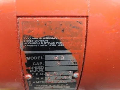 CM Lodestar R2 2 Ton Electric Chain Hoist 2Speed 9'Lift 635 Motor Driven Trolley