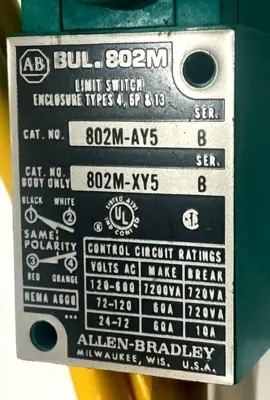ALLEN BRADLEY 802M-AY5 LIMIT SWITCH SER.B 802MAY5 NEW , SURPLUS